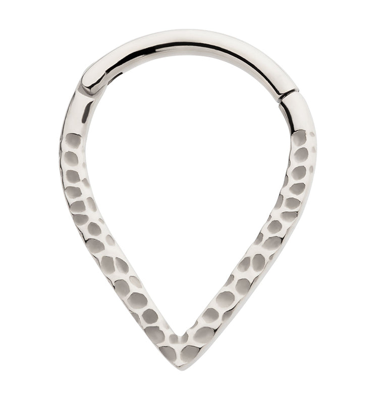 Hammered Teardrop Stainless Steel Hinged Segment Ring by Urban Body Jewelry