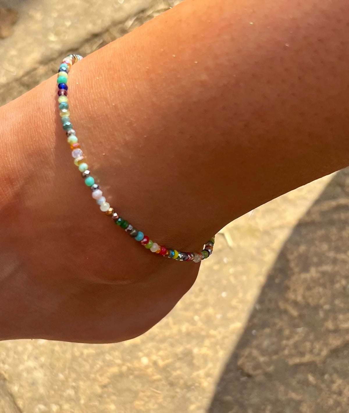 Multicolor Glass Bead Anklet with Stainless Steel Clasp and Nylon Cord