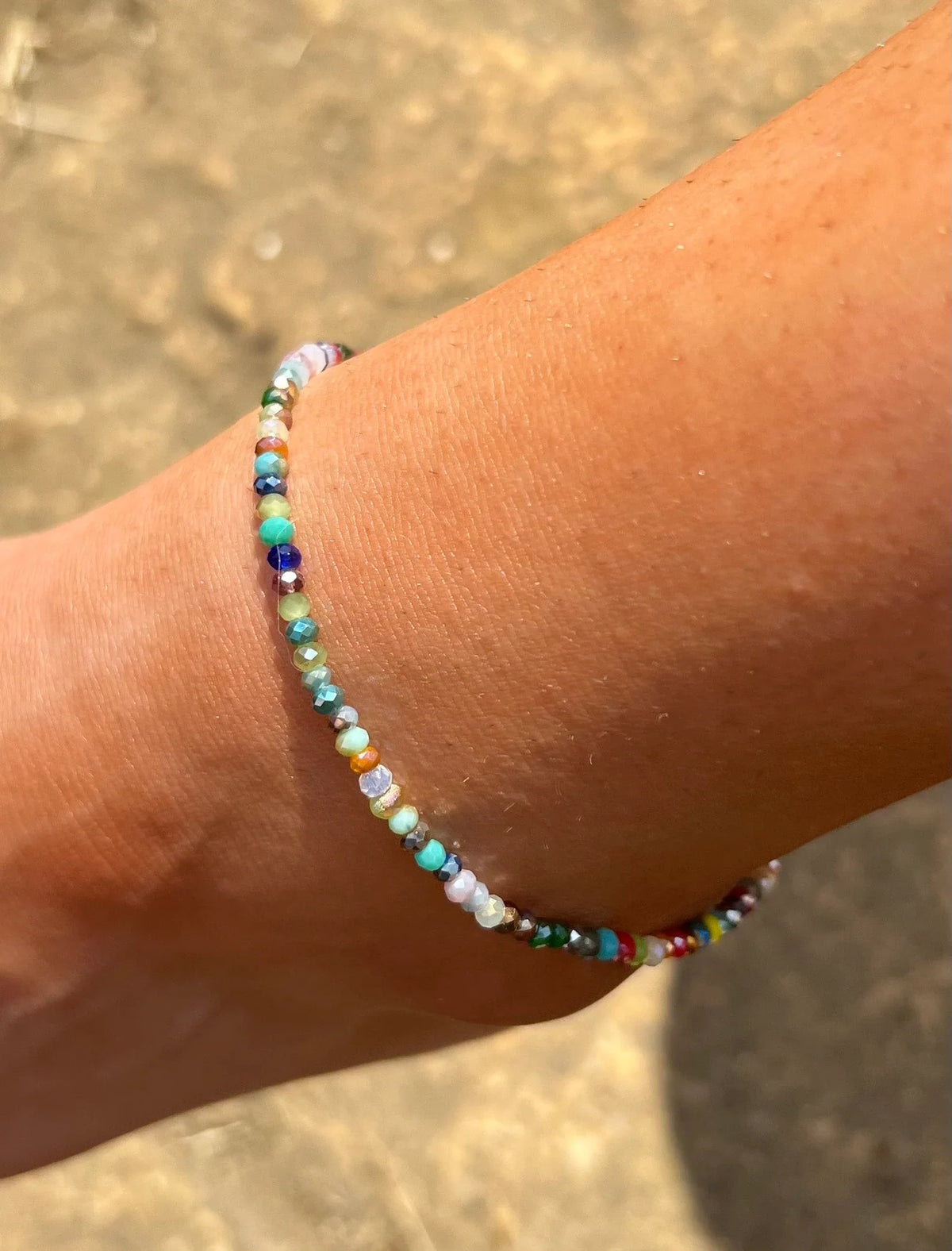 Multicolor Glass Bead Anklet with Stainless Steel Clasp and Nylon Cord