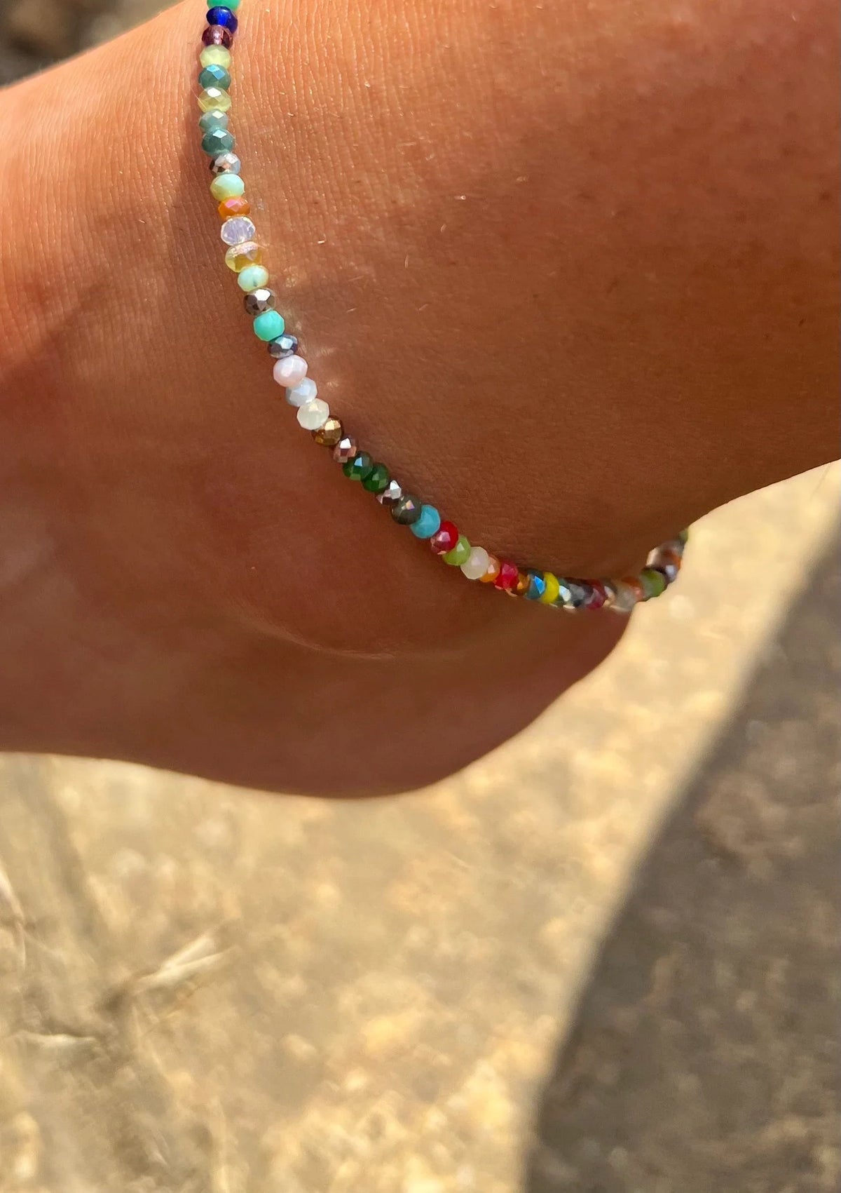 Multicolor Glass Bead Anklet with Stainless Steel Clasp and Nylon Cord