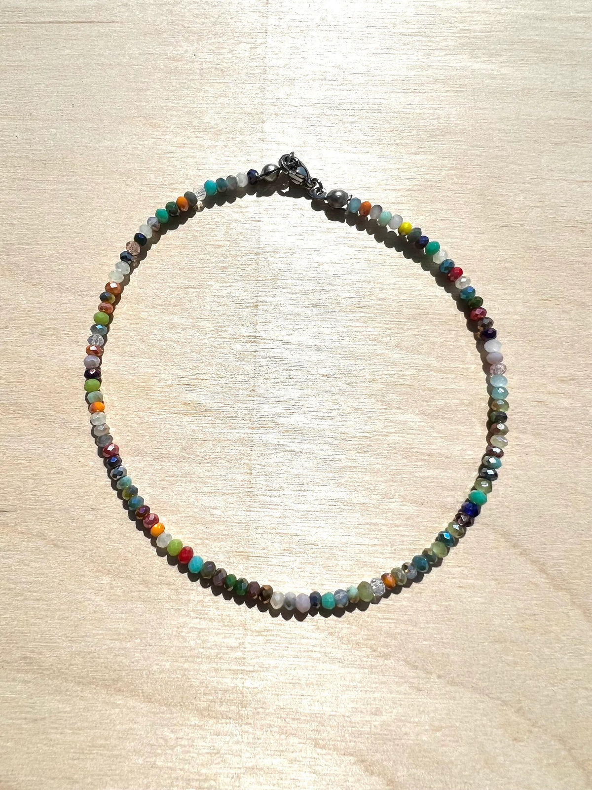 Multicolor Glass Bead Anklet with Stainless Steel Clasp and Nylon Cord