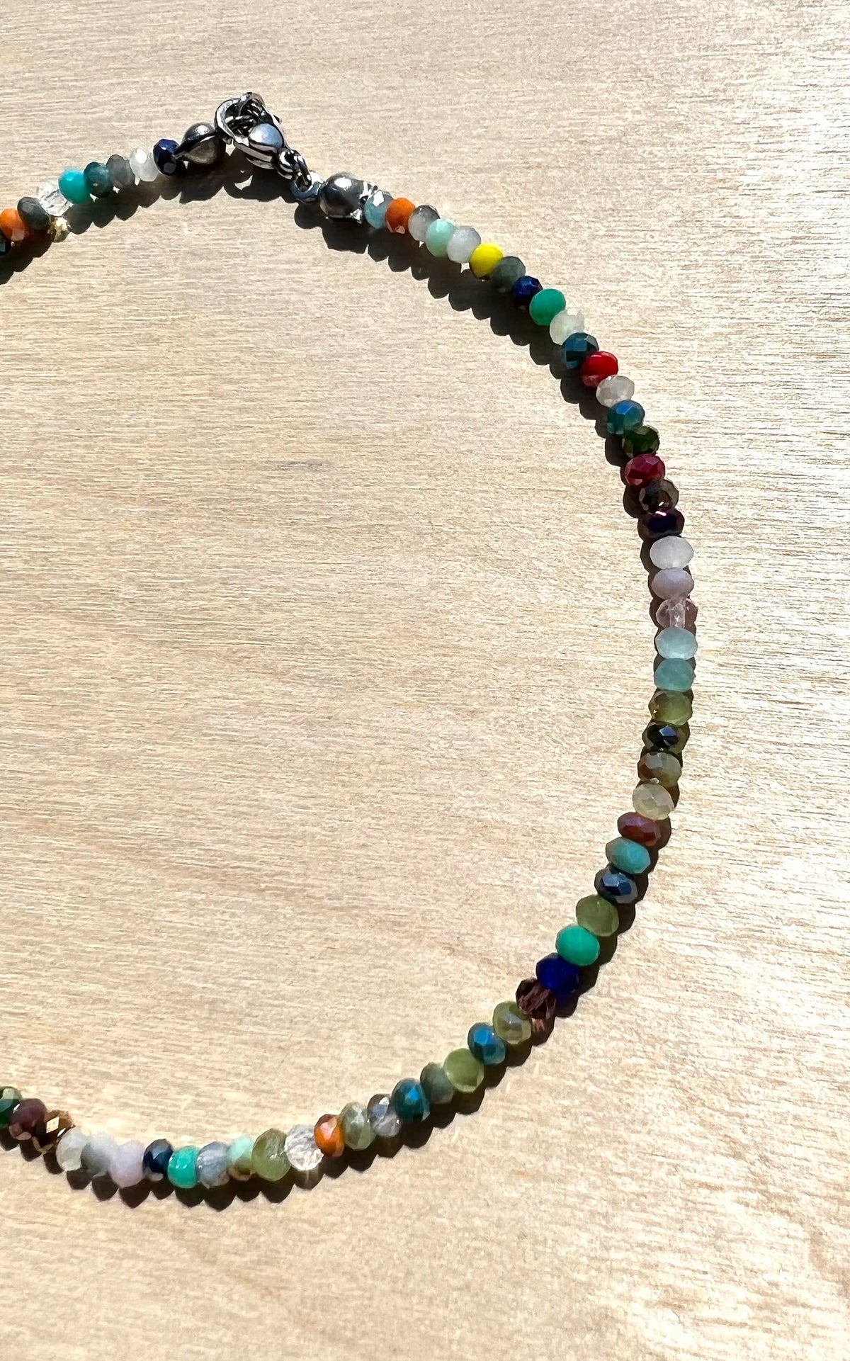 Multicolor Glass Bead Anklet with Stainless Steel Clasp and Nylon Cord