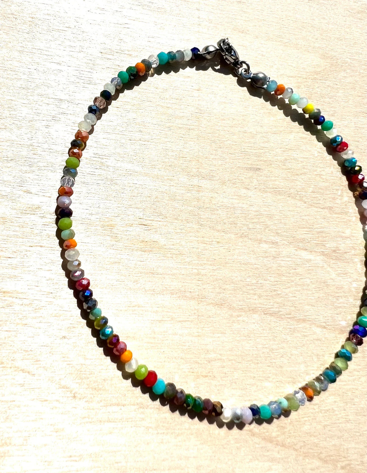 Multicolor Glass Bead Anklet with Stainless Steel Clasp and Nylon Cord