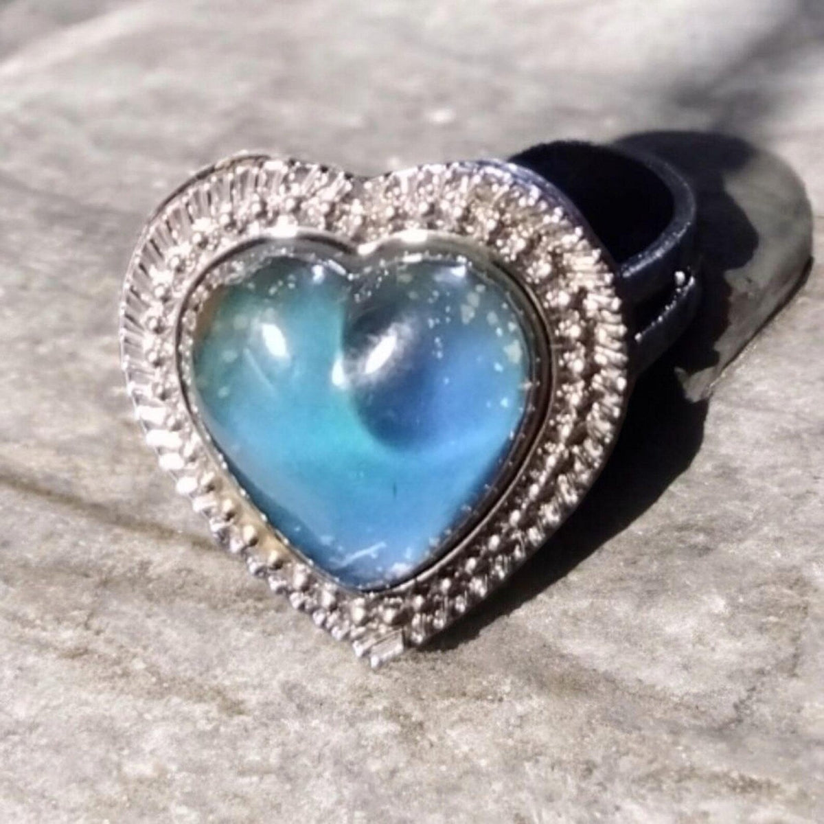 Temperature Sensitive Heart Ring with Color-Changing Face, Stainless Steel Band