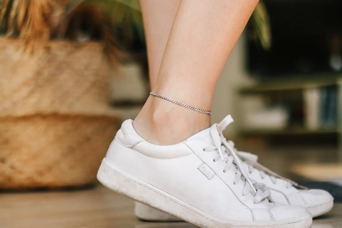 Stainless Steel Chain Anklet with Silver Tone Finish and Clasp Closure