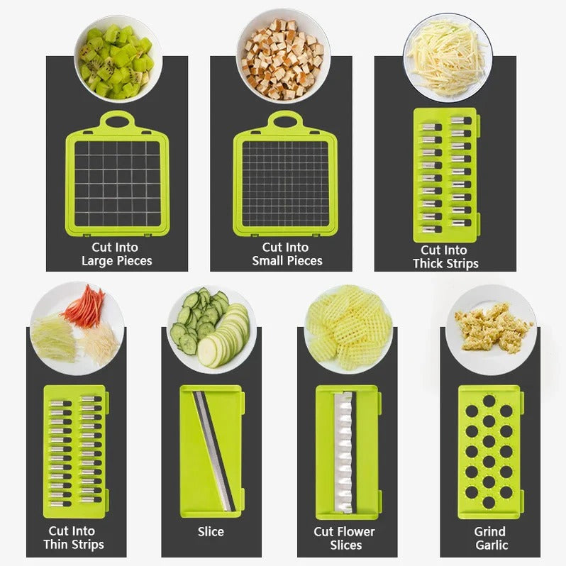 Food Chopper with Multiple Cutting Attachments and Integrated Storage
