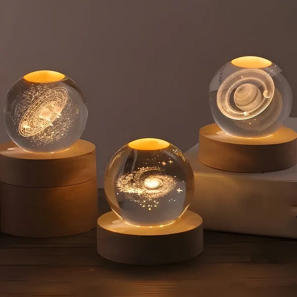 3D Crystal Sphere Night Light with Touch Control and Celestial Engraving