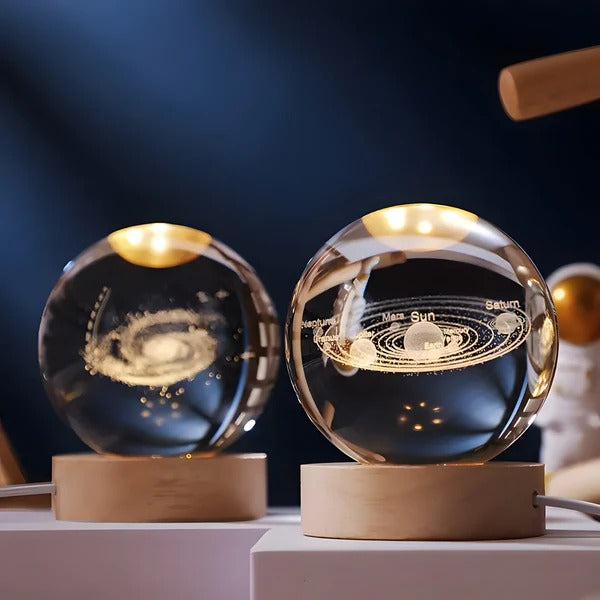 3D Crystal Sphere Night Light with Touch Control and Celestial Engraving