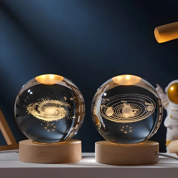 3D Crystal Sphere Night Light with Touch Control and Celestial Engraving
