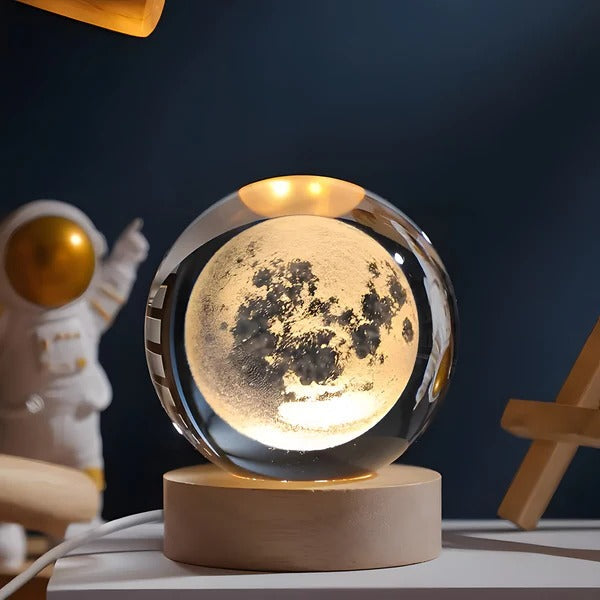 3D Crystal Sphere Night Light with Touch Control and Celestial Engraving