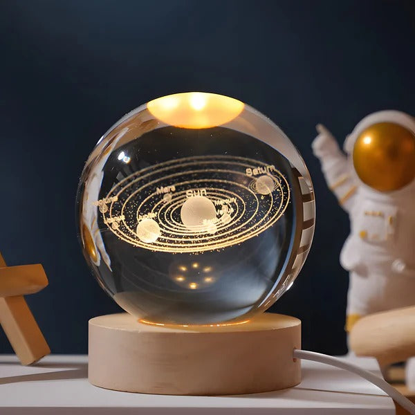 3D Crystal Sphere Night Light with Touch Control and Celestial Engraving