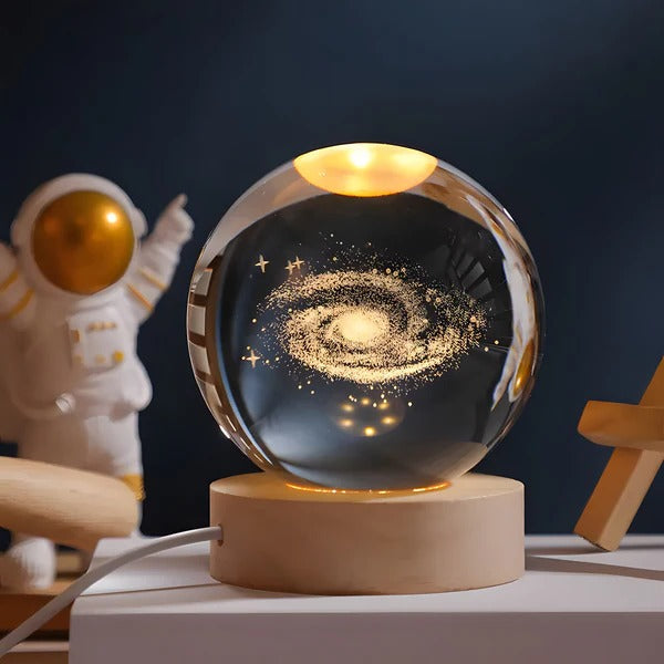 3D Crystal Sphere Night Light with Touch Control and Celestial Engraving