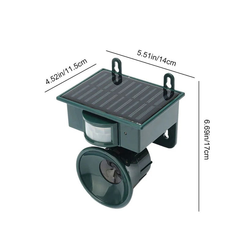 Motion-Activated Bird Deterrent with Solar Panel and Adjustable Sound Frequency