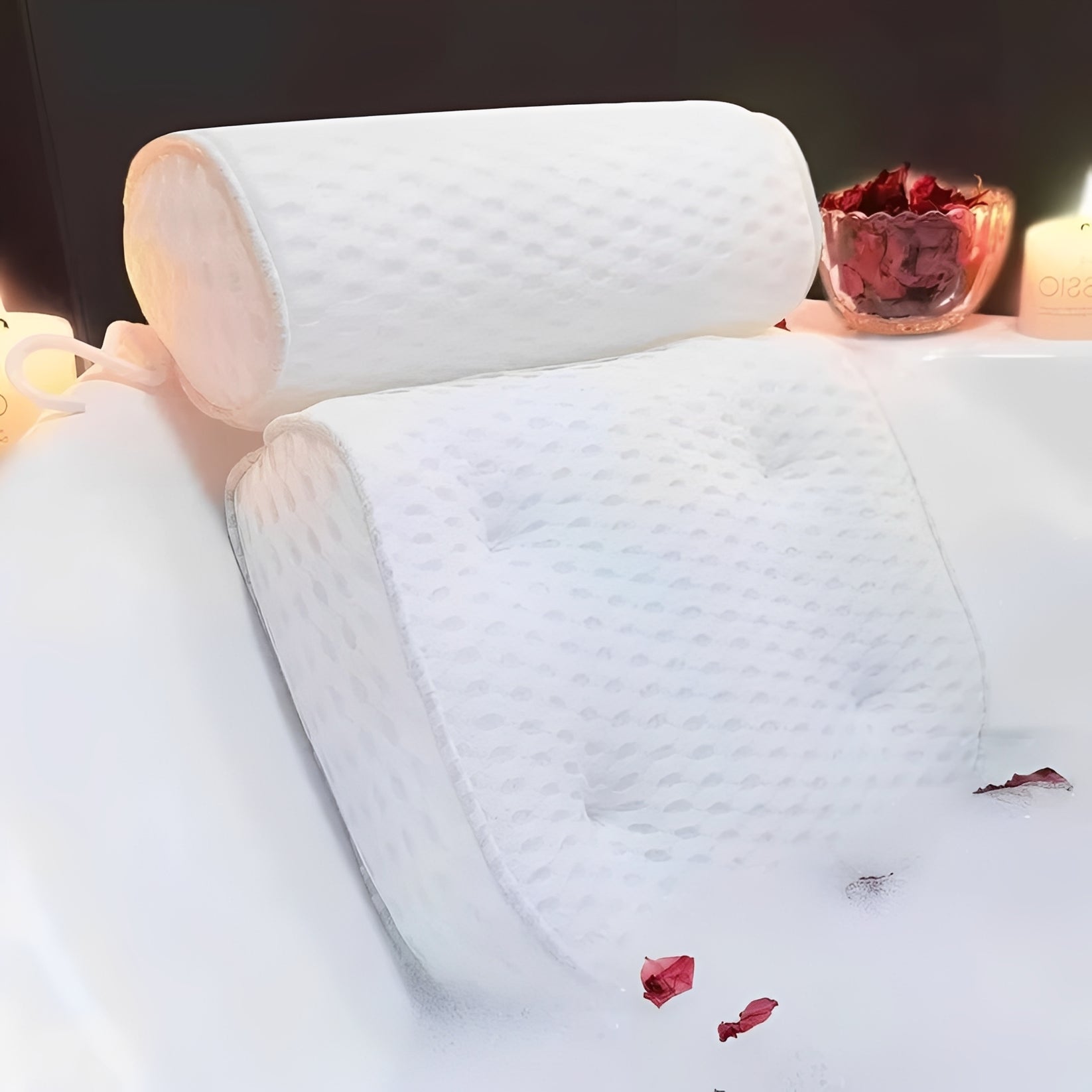 Ergonomic Bath Pillow with Suction Cup Attachment and Mesh Fabric, Quick Dry