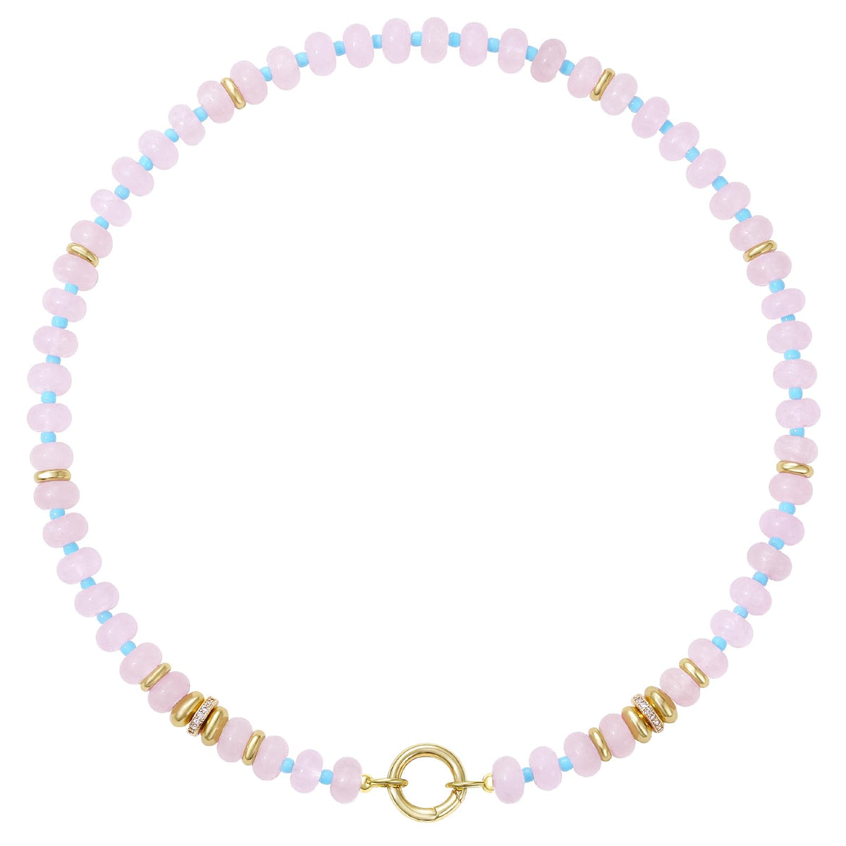 Natural Stone Beaded Choker Necklace with Gold-Plated Spring Ring Clasp
