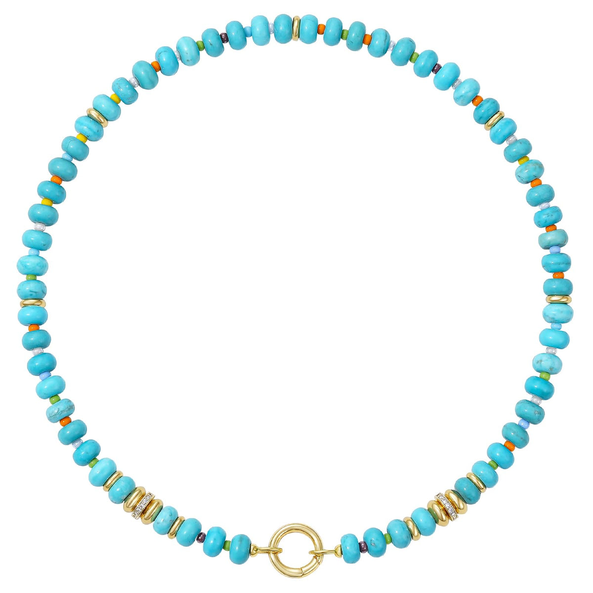 Natural Stone Beaded Choker Necklace with Gold-Plated Spring Ring Clasp