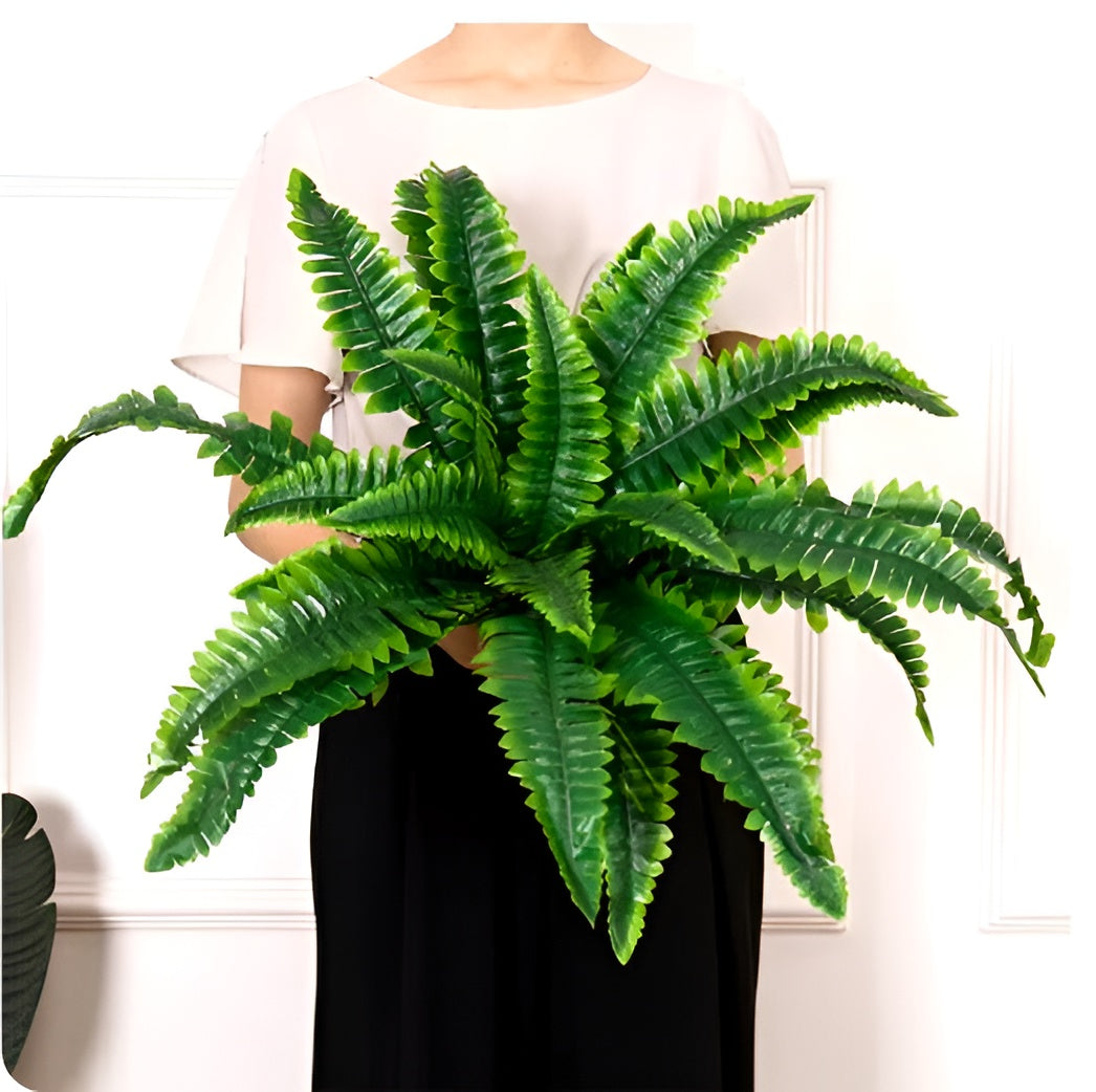 Artificial Boston Fern with UV-Stabilized Polyethylene and 18 Cascading Fronds, 27.5in Width