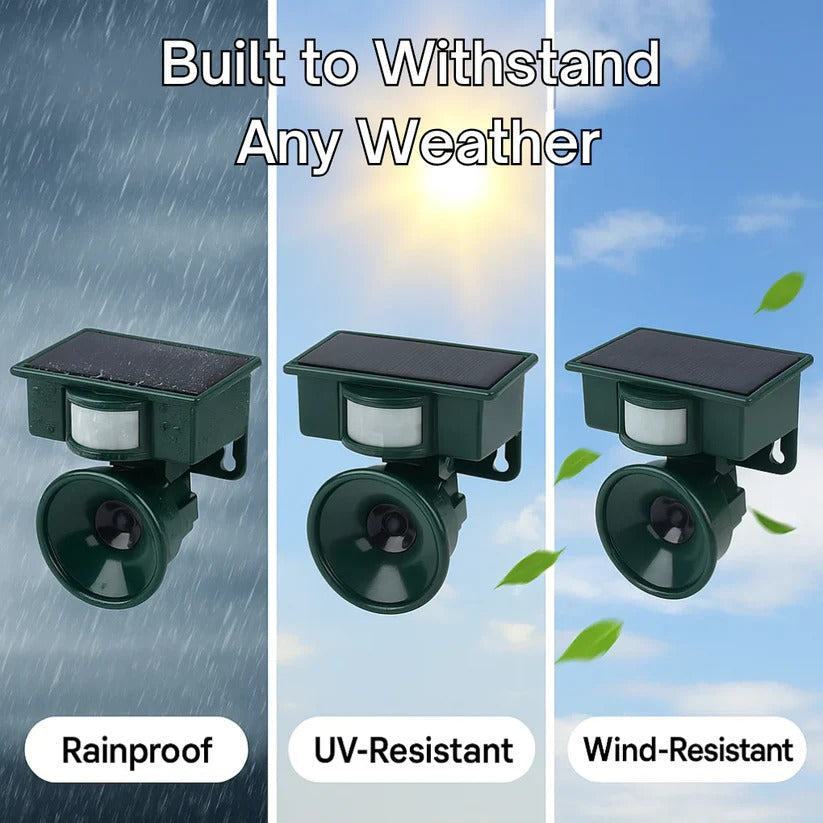Motion-Activated Bird Deterrent with Solar Panel and Adjustable Sound Frequency