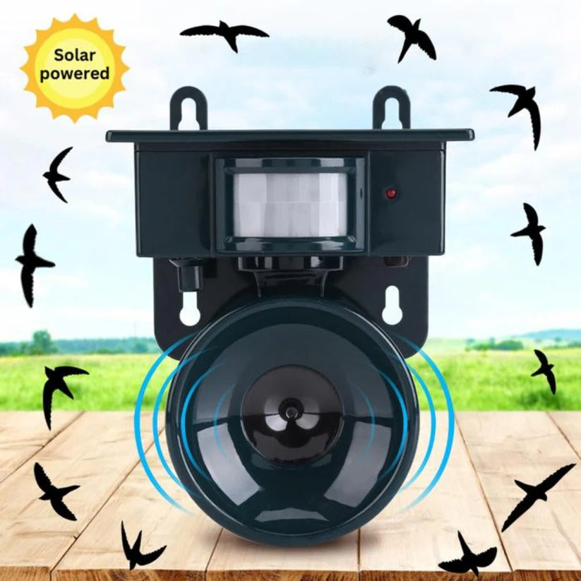 Motion-Activated Bird Deterrent with Solar Panel and Adjustable Sound Frequency