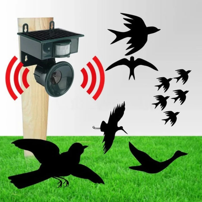Motion-Activated Bird Deterrent with Solar Panel and Adjustable Sound Frequency