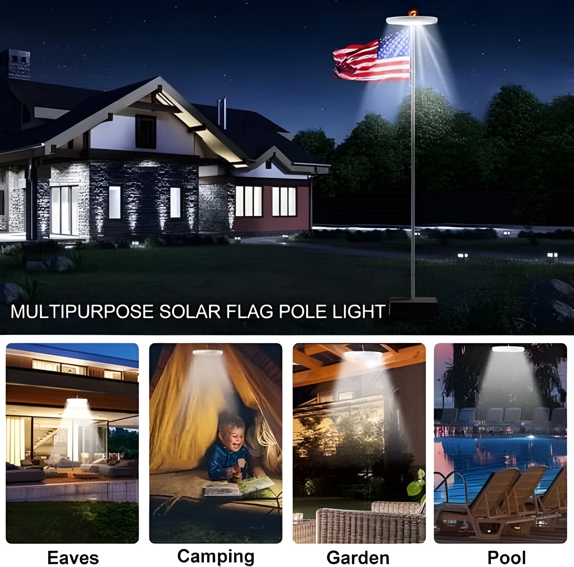 Solar Flagpole Light with 26 LED Panel and Automatic Dusk Activation, 12 Hour Runtime