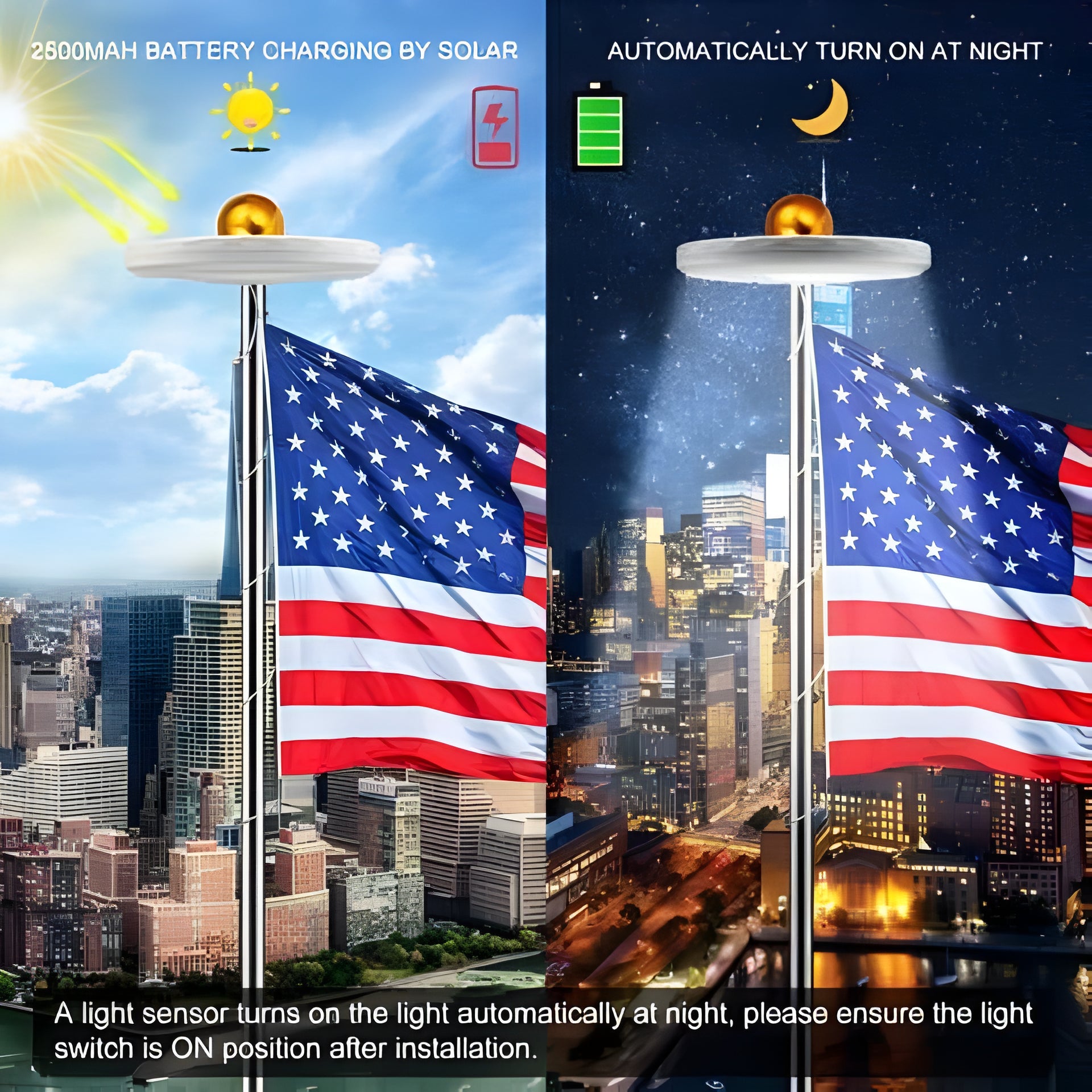Solar Flagpole Light with 26 LED Panel and Automatic Dusk Activation, 12 Hour Runtime