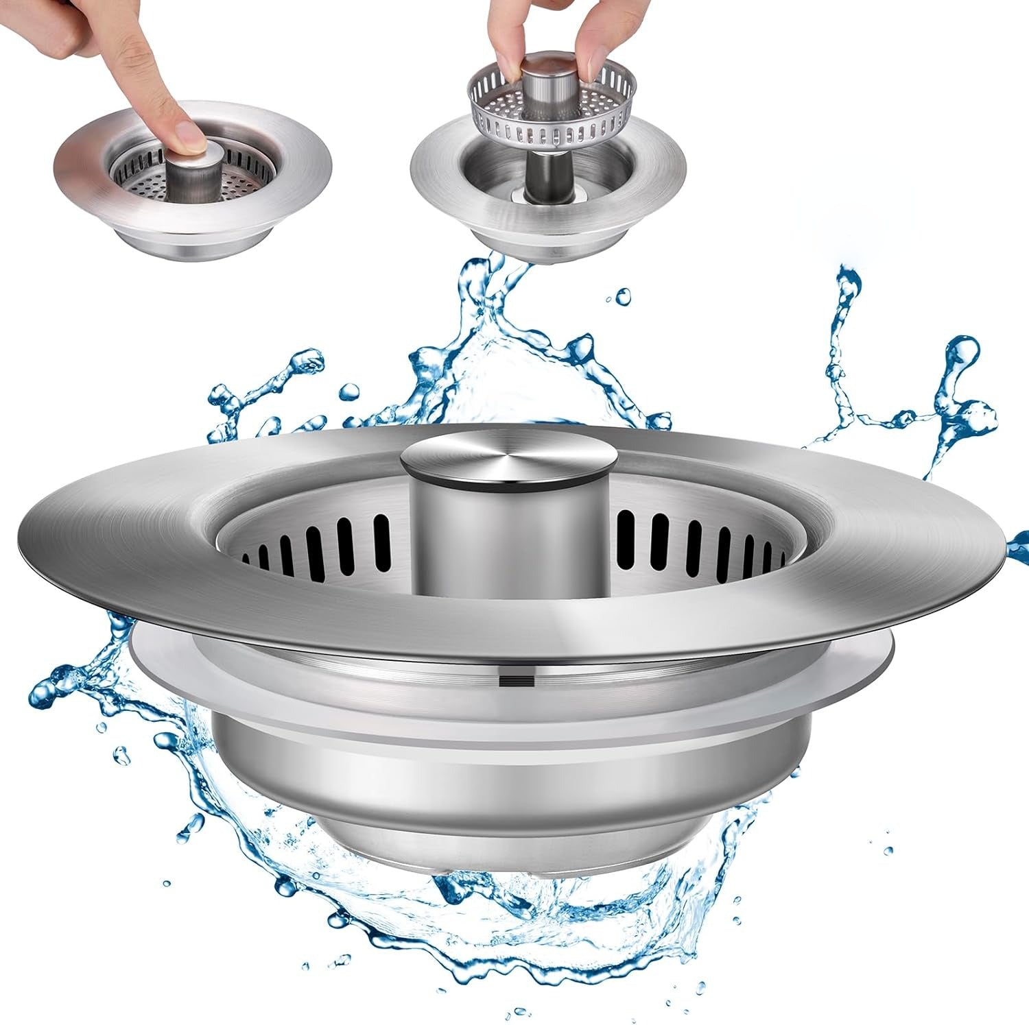 Pop-Up Sink Drain Strainer with Stainless Steel Basket and Brass Spring