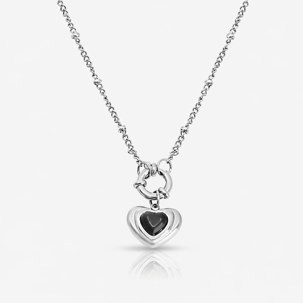 Black Heart Pendant Necklace with Layered Frame Design