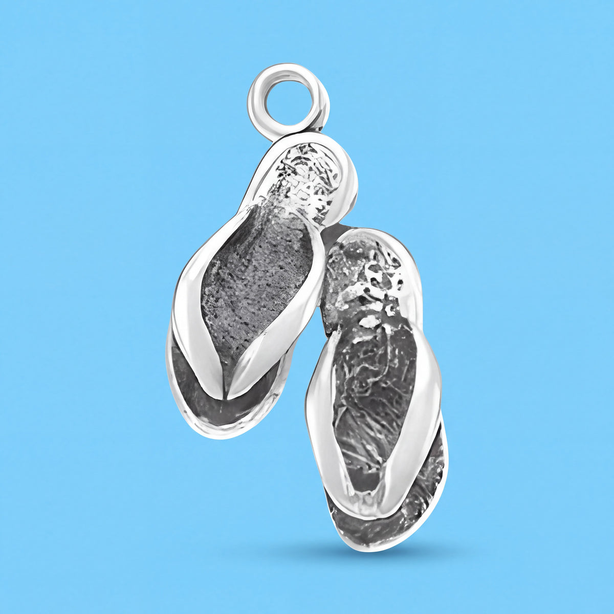 Sterling Silver Flip Flop Charm with Jump Ring, 3 by 8 inch