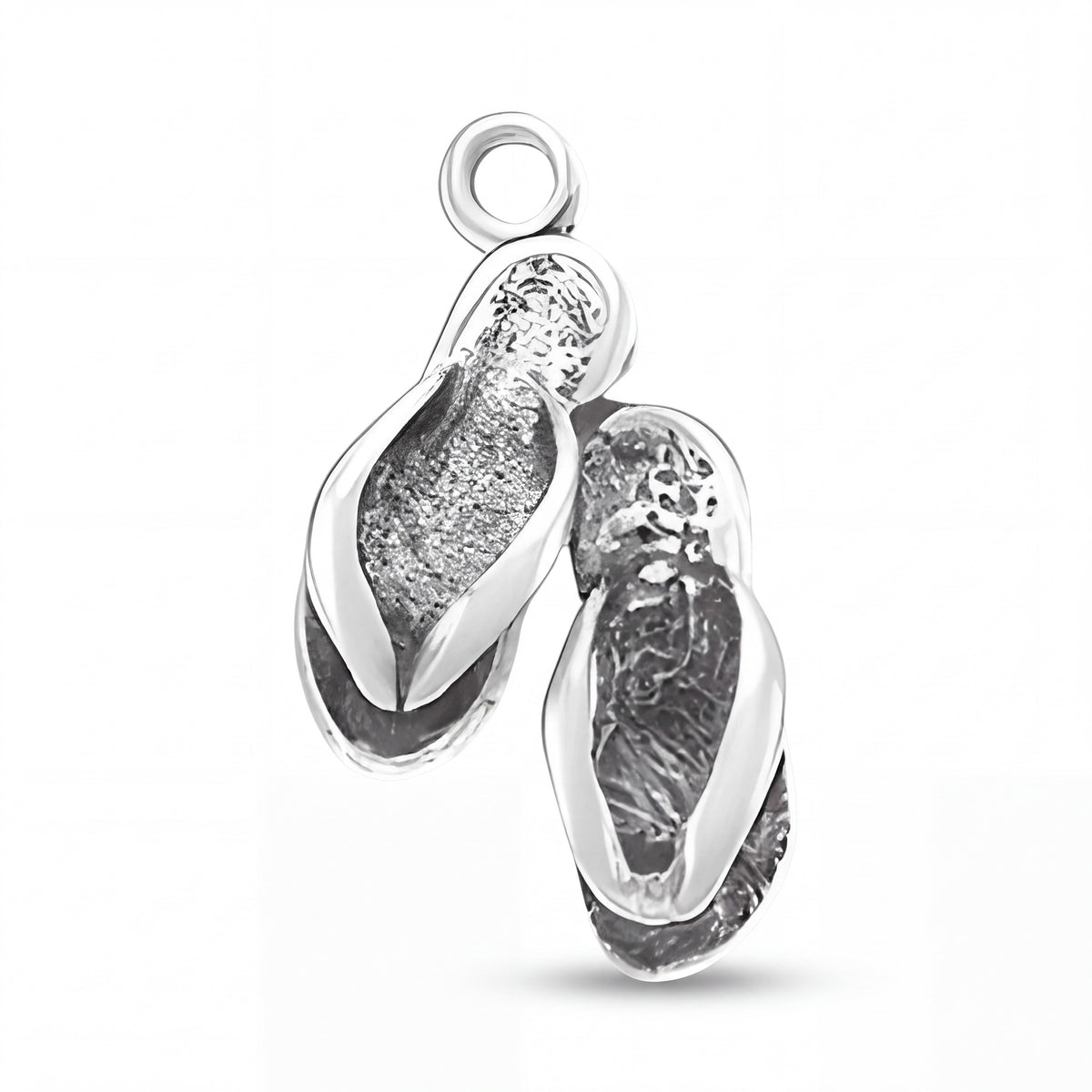 Sterling Silver Flip Flop Charm with Jump Ring, 3 by 8 inch