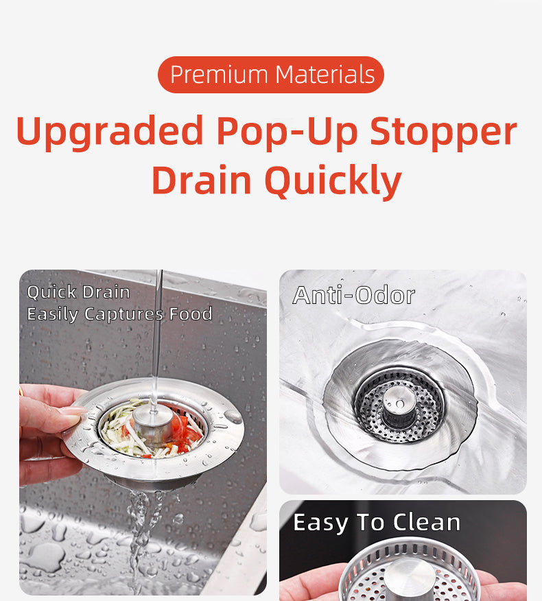 Pop-Up Sink Drain Strainer with Stainless Steel Basket and Brass Spring