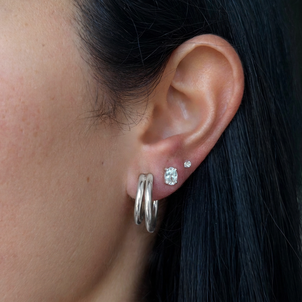 Stacked Circular Hoop Earrings with Layered Geometric Design