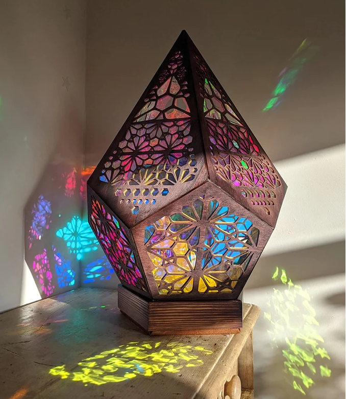 Wooden Projection Floor Lamp with Colorful Light Display and USB Power