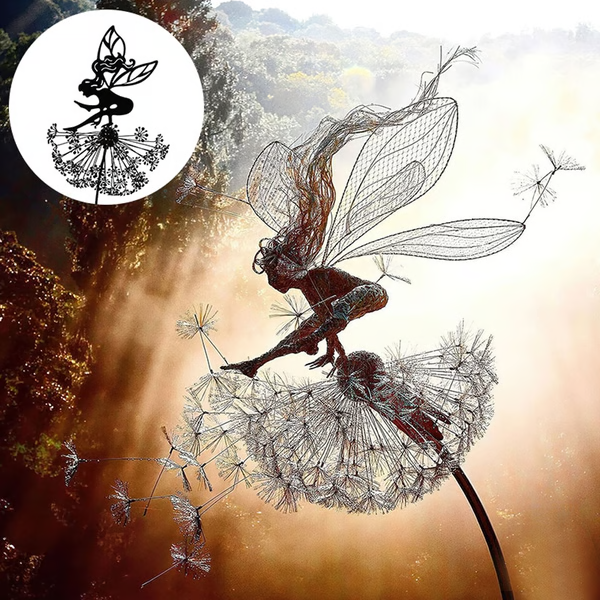 Steel Garden Sculpture with Dandelion Silhouette and Ground Stake