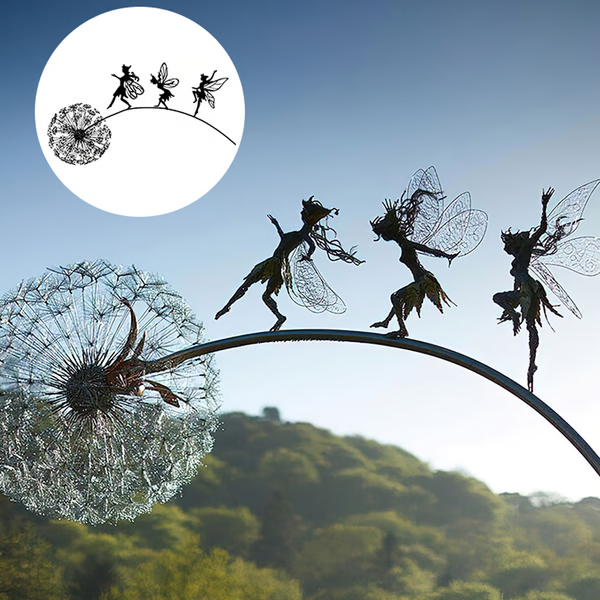 Steel Garden Sculpture with Dandelion Silhouette and Ground Stake