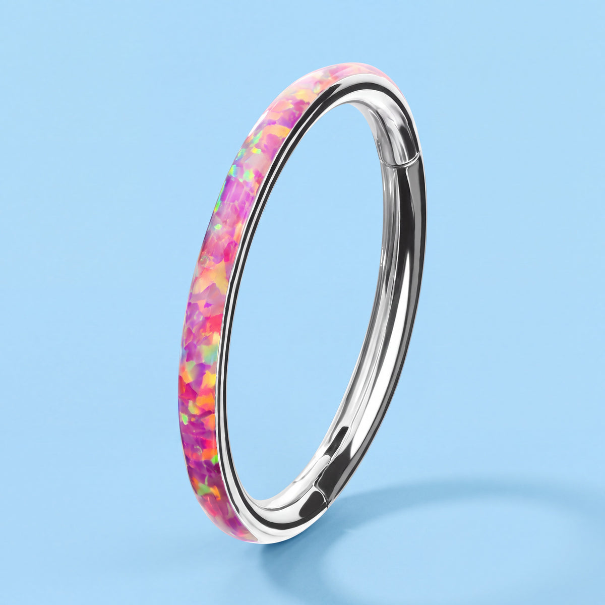 Hinged Segment Ring with Pink Opalite Stone for Septum and Cartilage Piercings