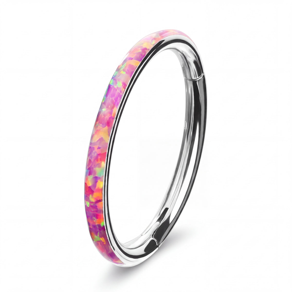 Hinged Segment Ring with Pink Opalite Stone for Septum and Cartilage Piercings