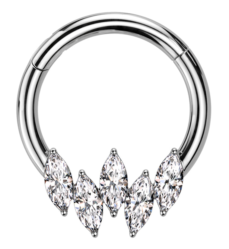 Point Marquise Clear CZ Stainless Steel Hinged Segment Ring by Urban Body Jewelry