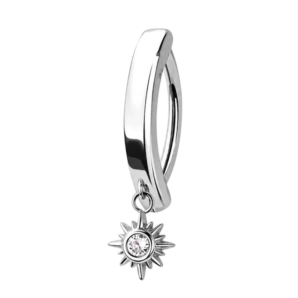 Belly Button Ring with Cubic Zirconia Stone and Hinged Closure, 14G 10mm