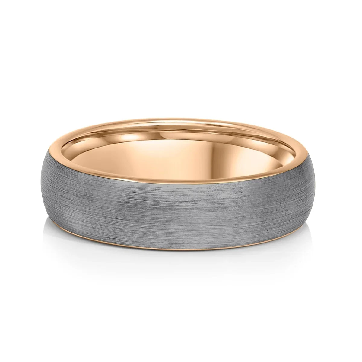 Tungsten Carbide Ring with Rose Gold Interior and Matte Silver Finish, 6mm Band