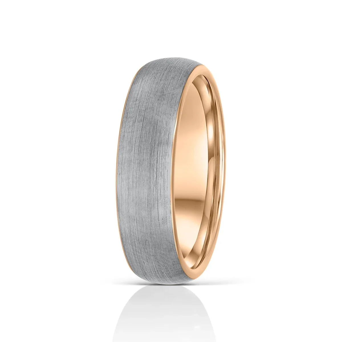 Tungsten Carbide Ring with Rose Gold Interior and Matte Silver Finish, 6mm Band