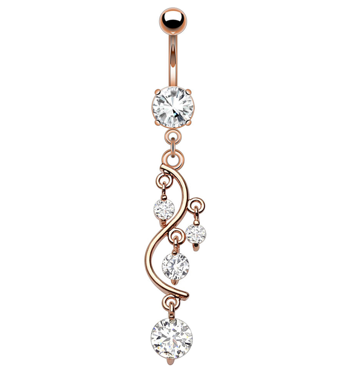 Rose Gold PVD Dangle Vine Belly Button Ring by Urban Body Jewelry