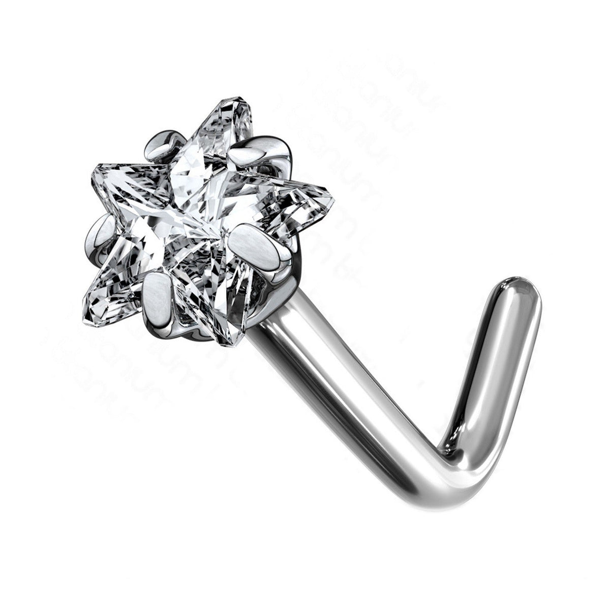 Cubic Zirconia Titanium Nose Stud with 6mm Post, 18G or 20G