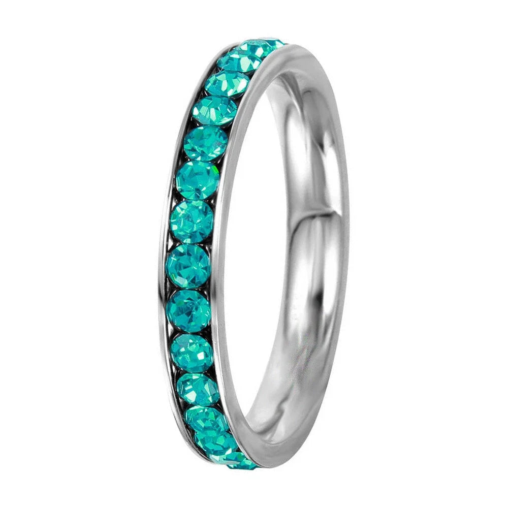 Crystal Eternity Ring with Cubic Zirconia Accents and Stackable Design