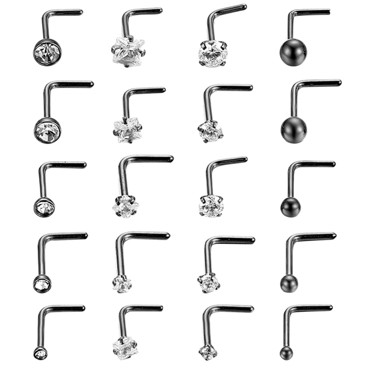 Surgical Steel L Shaped Nose Ring with 20G Gauge and Multiple Ball Sizes