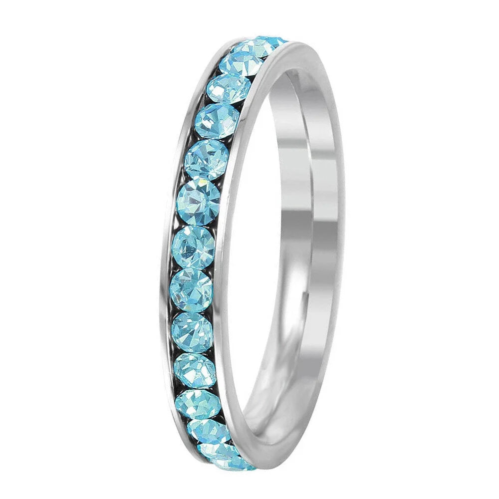 Crystal Eternity Ring with Cubic Zirconia Accents and Stackable Design