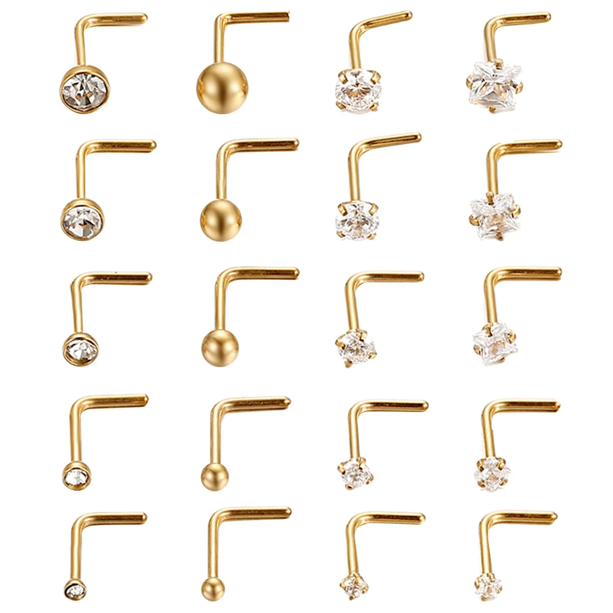 Surgical Steel L Shaped Nose Ring with 20G Gauge and Multiple Ball Sizes
