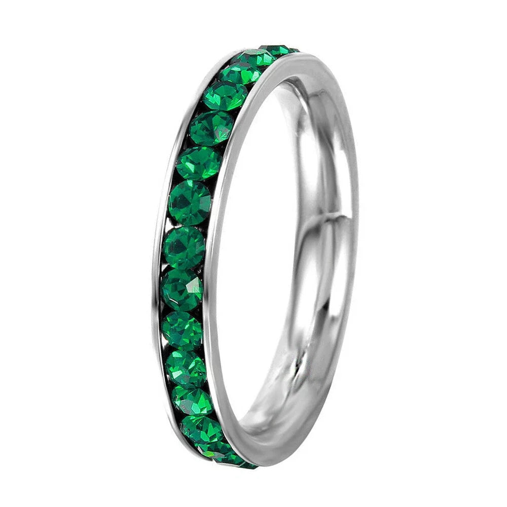 Crystal Eternity Ring with Cubic Zirconia Accents and Stackable Design