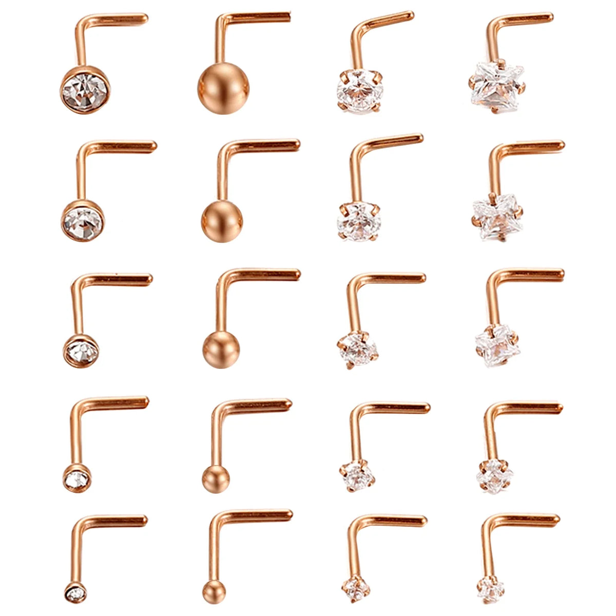 Surgical Steel L Shaped Nose Ring with 20G Gauge and Multiple Ball Sizes