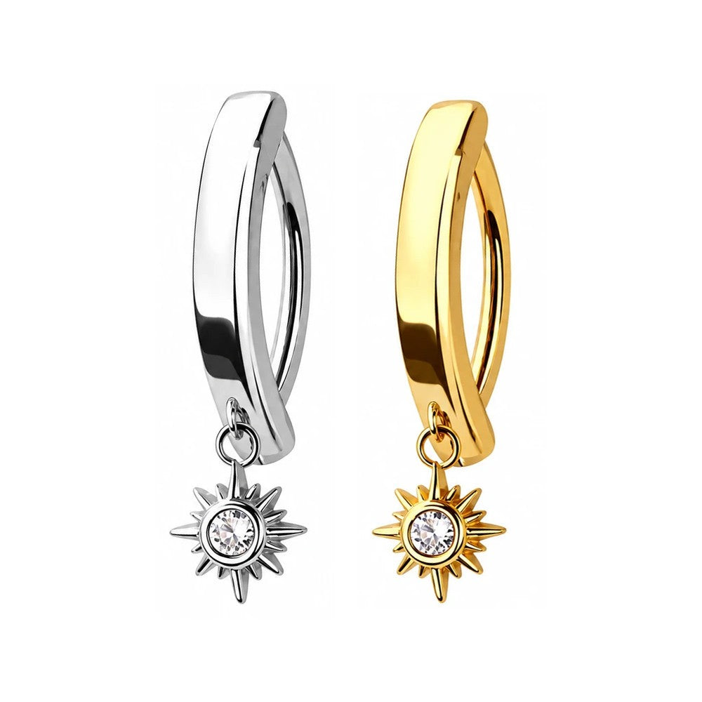 Belly Button Ring with Cubic Zirconia Stone and Hinged Closure, 14G 10mm